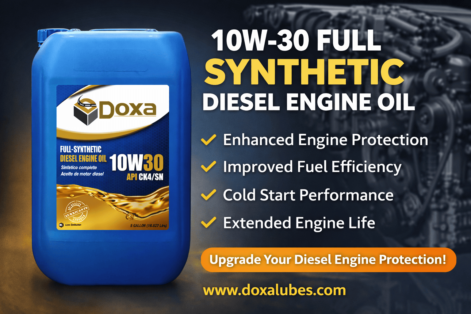 10W-30 diesel engine oil full synthetic DOXA container