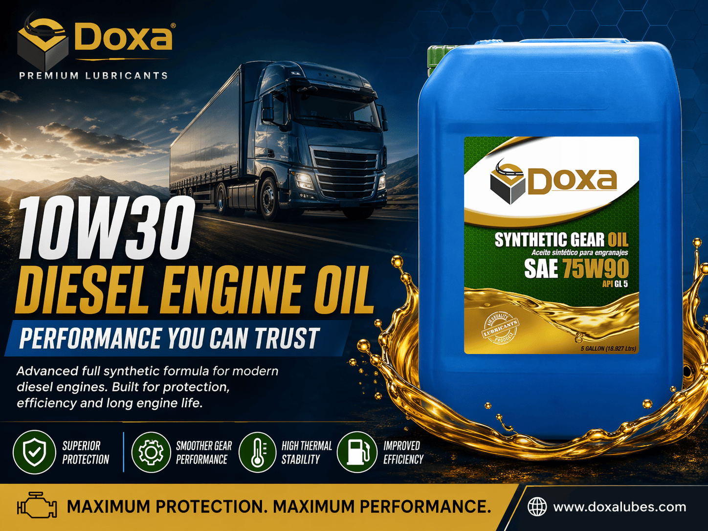 diesel engine oil 10w30 DOXA container